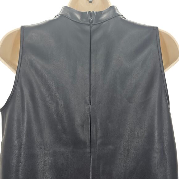 Ann Taylor womans size S Faux Leather Shell Top Navy Sleeveless Mock Neck NEW - Picture 4 of 7